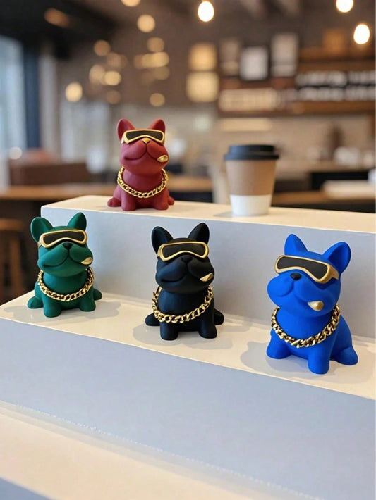 Cute Resin Bulldog Car Decoration With Gold Chain And Glasses – Fun Dashboard Ornament For Dog Lovers, Humorous Car Interior Accessory, Lightweight Easy To Install, Perfect Gift For Male And Female Dr
