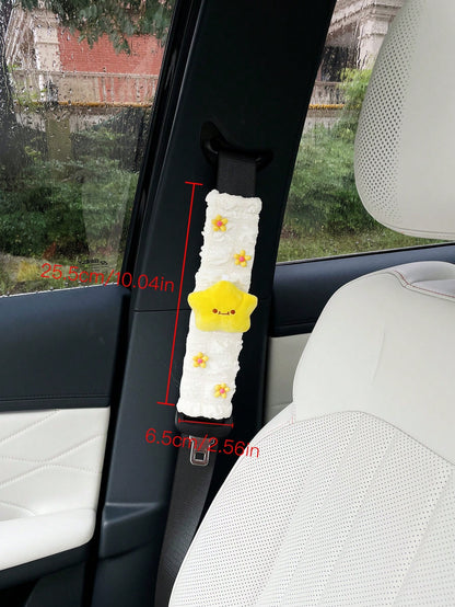 Cute Star & Flower Seat Belt Shoulder Pads, Car Seat Belt Shoulder Covers, Car Interior Seat Belt Pads, Car Seat Belt Decorative Covers