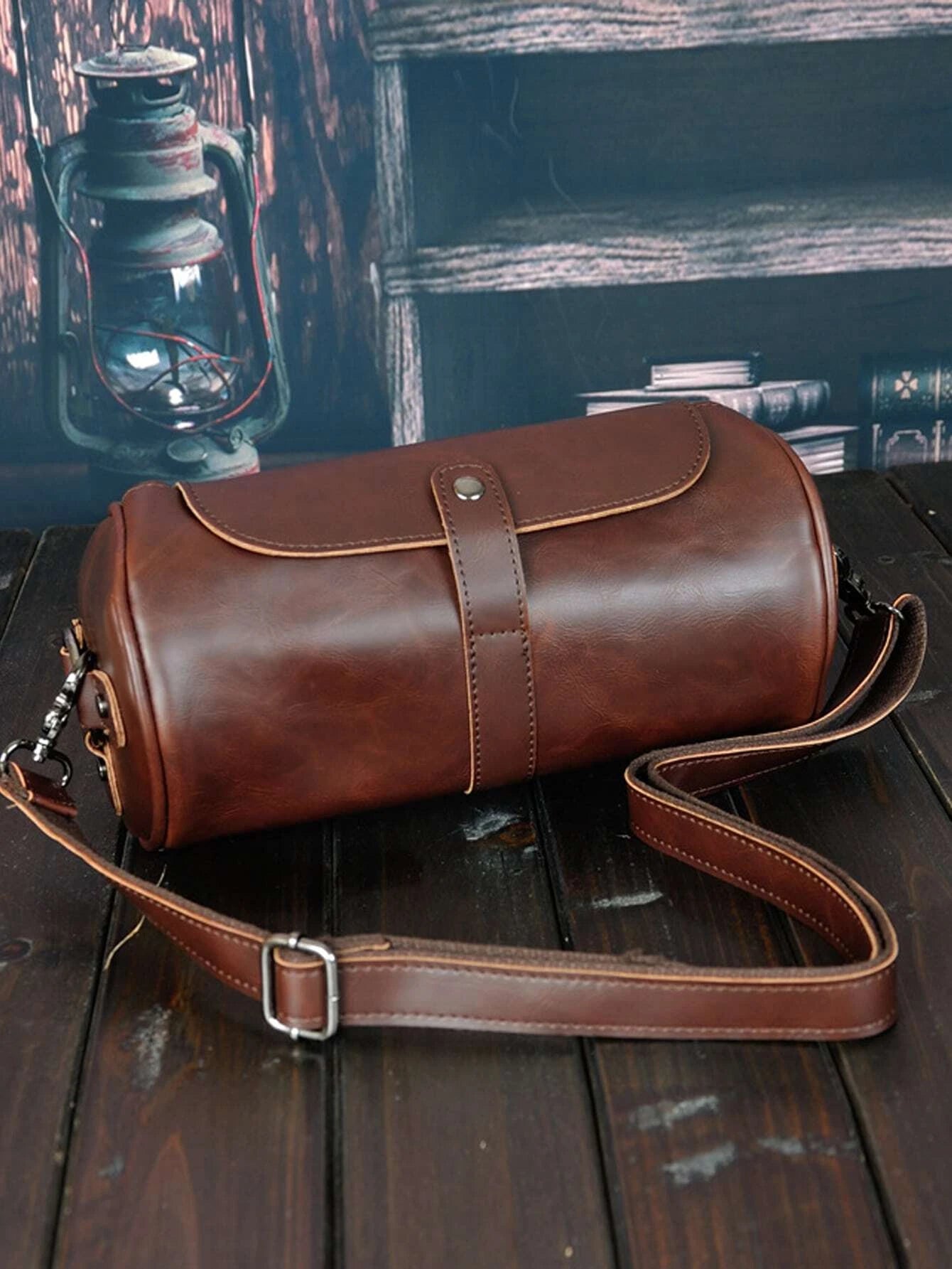 Cylindrical Crossbody Bag, Multifunctional Waterproof Business Travel PU Leather Bag, Minimalist Retro Casual Business Street Style, Suitable For Winter, Thanksgiving, Wallet, Holiday Bag, Valentine's