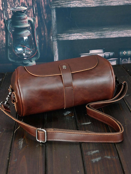 Cylindrical Crossbody Bag, Multifunctional Waterproof Business Travel PU Leather Bag, Minimalist Retro Casual Business Street Style, Suitable For Winter, Thanksgiving, Wallet, Holiday Bag, Valentine's