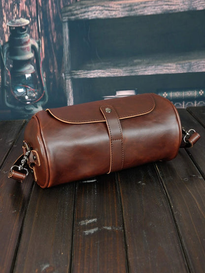 Cylindrical Crossbody Bag, Multifunctional Waterproof Business Travel PU Leather Bag, Minimalist Retro Casual Business Street Style, Suitable For Winter, Thanksgiving, Wallet, Holiday Bag, Valentine's