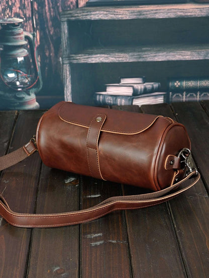 Cylindrical Crossbody Bag, Multifunctional Waterproof Business Travel PU Leather Bag, Minimalist Retro Casual Business Street Style, Suitable For Winter, Thanksgiving, Wallet, Holiday Bag, Valentine's