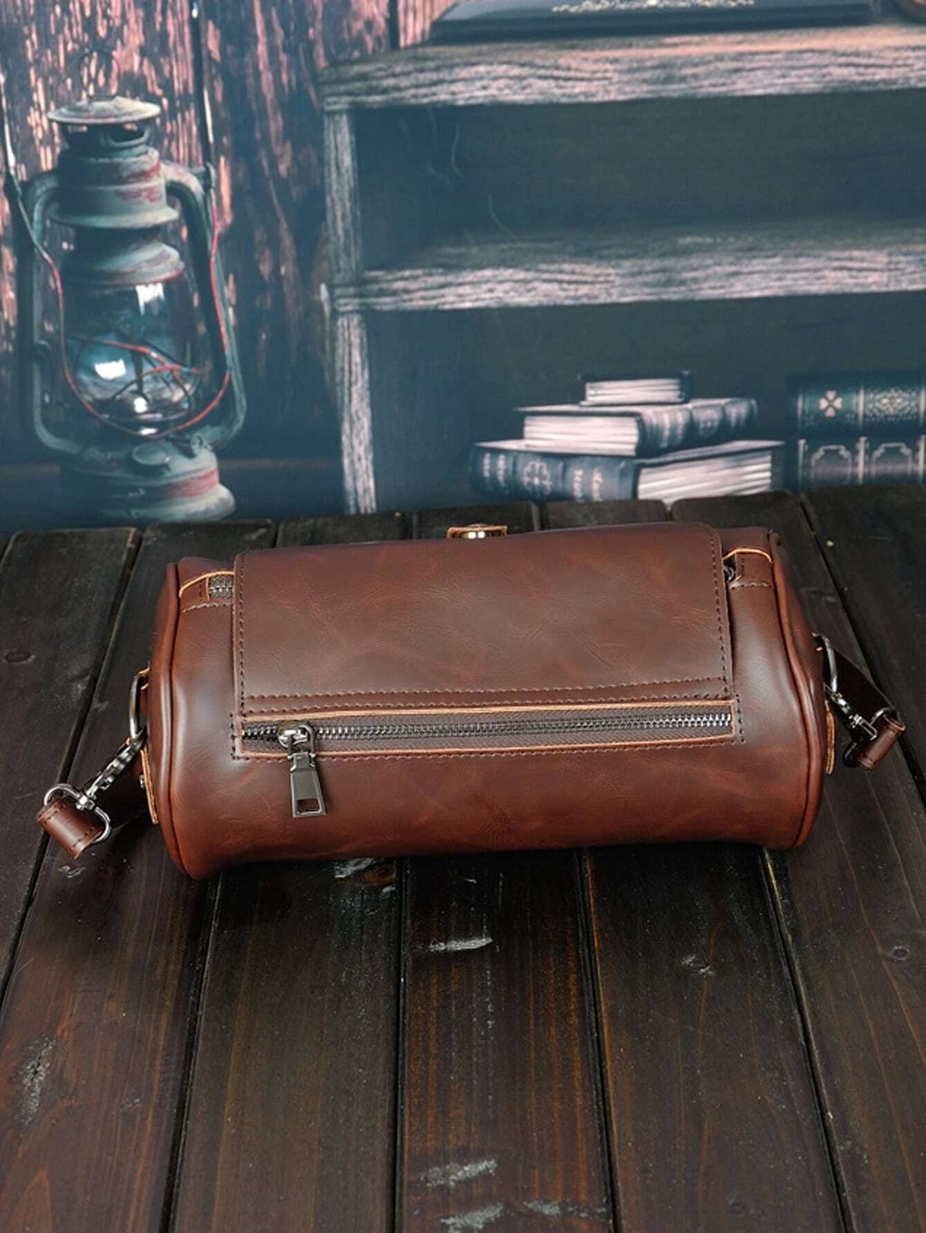 Cylindrical Crossbody Bag, Multifunctional Waterproof Business Travel PU Leather Bag, Minimalist Retro Casual Business Street Style, Suitable For Winter, Thanksgiving, Wallet, Holiday Bag, Valentine's
