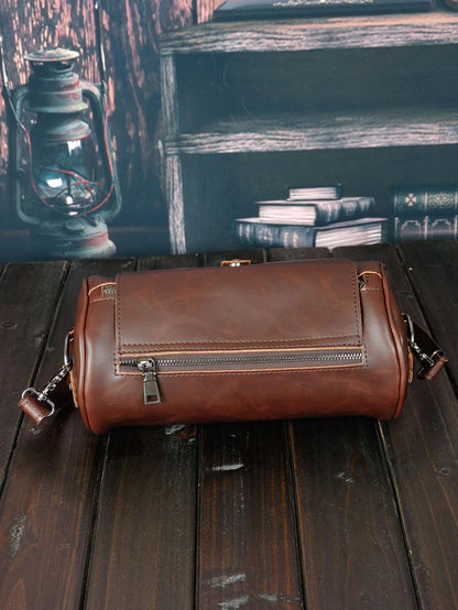 Cylindrical Crossbody Bag, Multifunctional Waterproof Business Travel PU Leather Bag, Minimalist Retro Casual Business Street Style, Suitable For Winter, Thanksgiving, Wallet, Holiday Bag, Valentine's