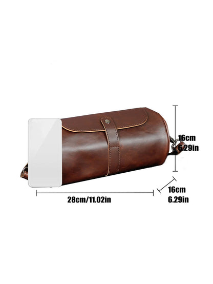 Cylindrical Crossbody Bag, Multifunctional Waterproof Business Travel PU Leather Bag, Minimalist Retro Casual Business Street Style, Suitable For Winter, Thanksgiving, Wallet, Holiday Bag, Valentine's