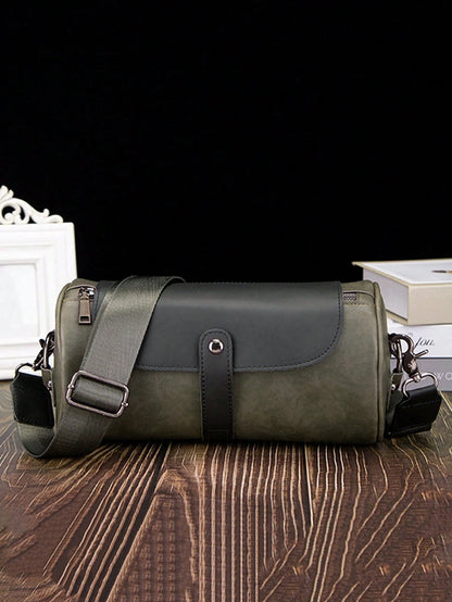 Cylindrical Crossbody Bag, Multifunctional Waterproof Business Travel PU Leather Bag, Minimalist Retro Casual Business Street Style, Suitable For Winter, Thanksgiving, Wallet, Holiday Bag, Valentine's