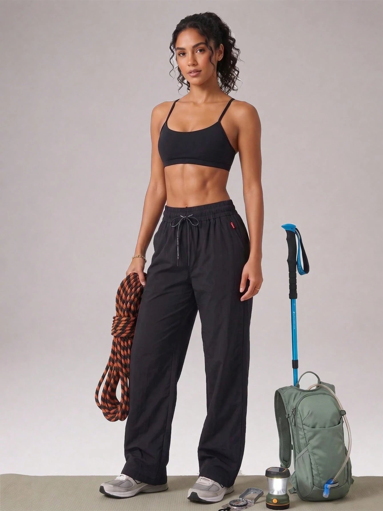 CZRLHYT Women's Drawstring Zipper Pocket Woven Pants, Multi-Functional Loose Pants For Outdoor Activities