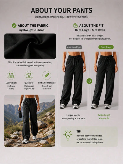 CZRLHYT Women's Drawstring Zipper Pocket Woven Pants, Multi-Functional Loose Pants For Outdoor Activities