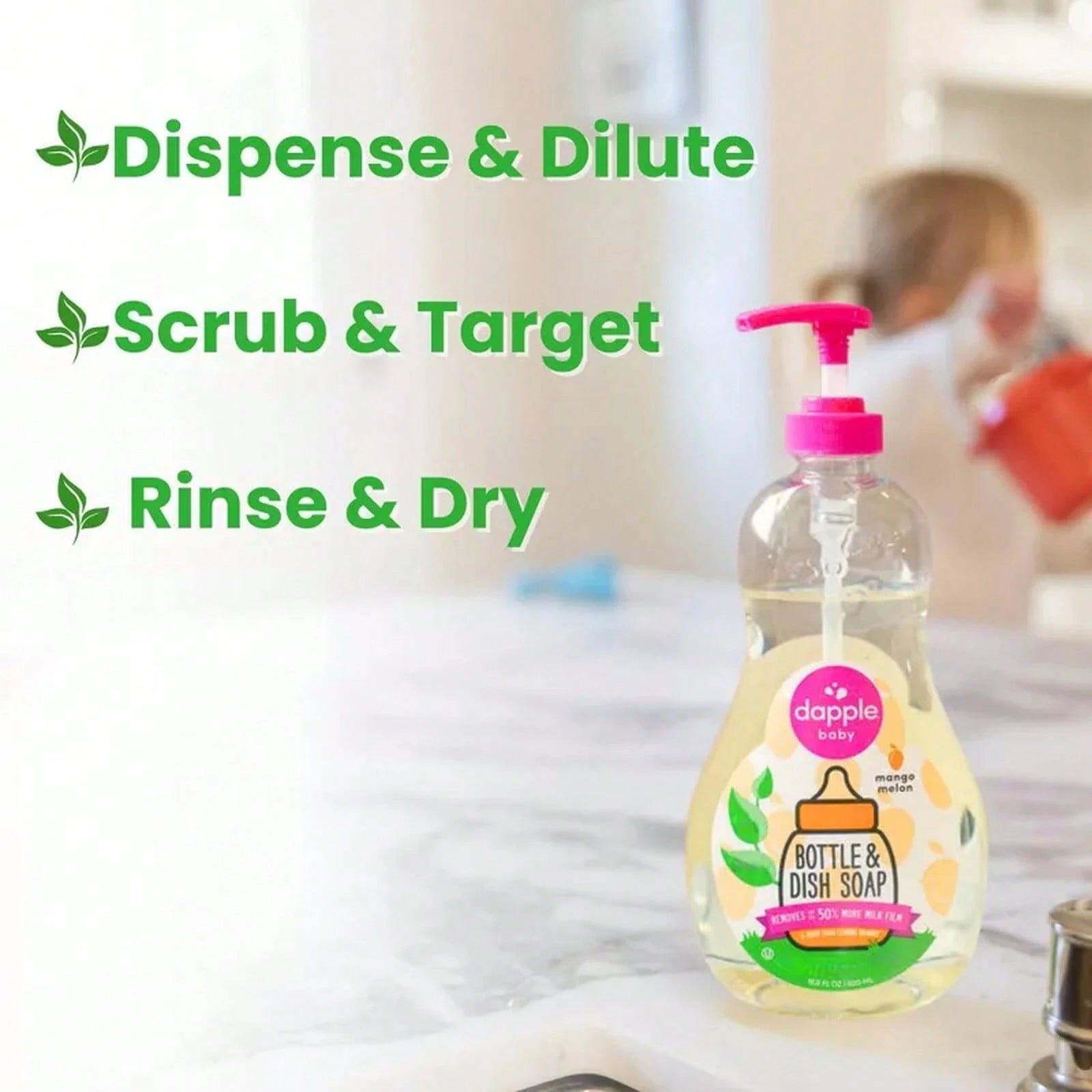 Dapple Baby Bottle & Dish Soap- Mango Melon Scent- 16.9 Fl Oz