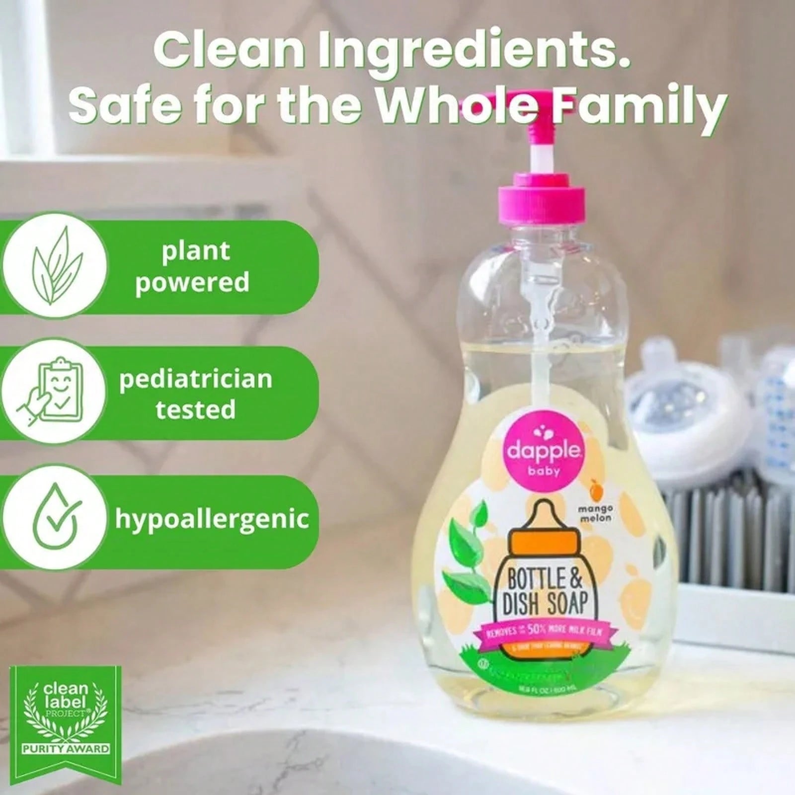Dapple Baby Bottle & Dish Soap- Mango Melon Scent- 16.9 Fl Oz