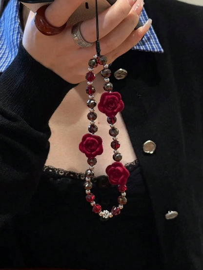 Dark Rose Gothic Beaded Keychain, Fashionable Niche Mobile Phone Chain Bag Pendant Gifts For Mother, Family, Friends, Birthday, Holiday Phone Charm
