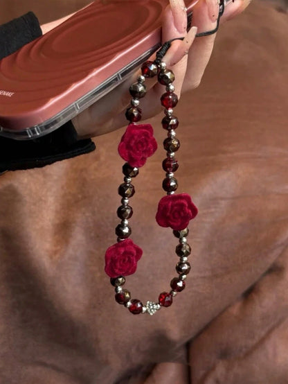Dark Rose Gothic Beaded Keychain, Fashionable Niche Mobile Phone Chain Bag Pendant Gifts For Mother, Family, Friends, Birthday, Holiday Phone Charm
