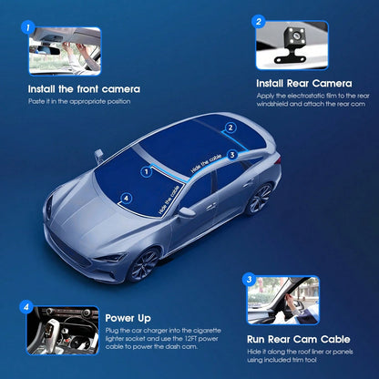 Dash Cam For Car, 1080P 3-Channel Dash Cam- Front/Rear/Interior Recording, With Infrared Night Vision, Loop Recording, Wide Angle DVR, 2.0" IPS Screen, Car Video Recorder, 150mAh Lithium Battery
