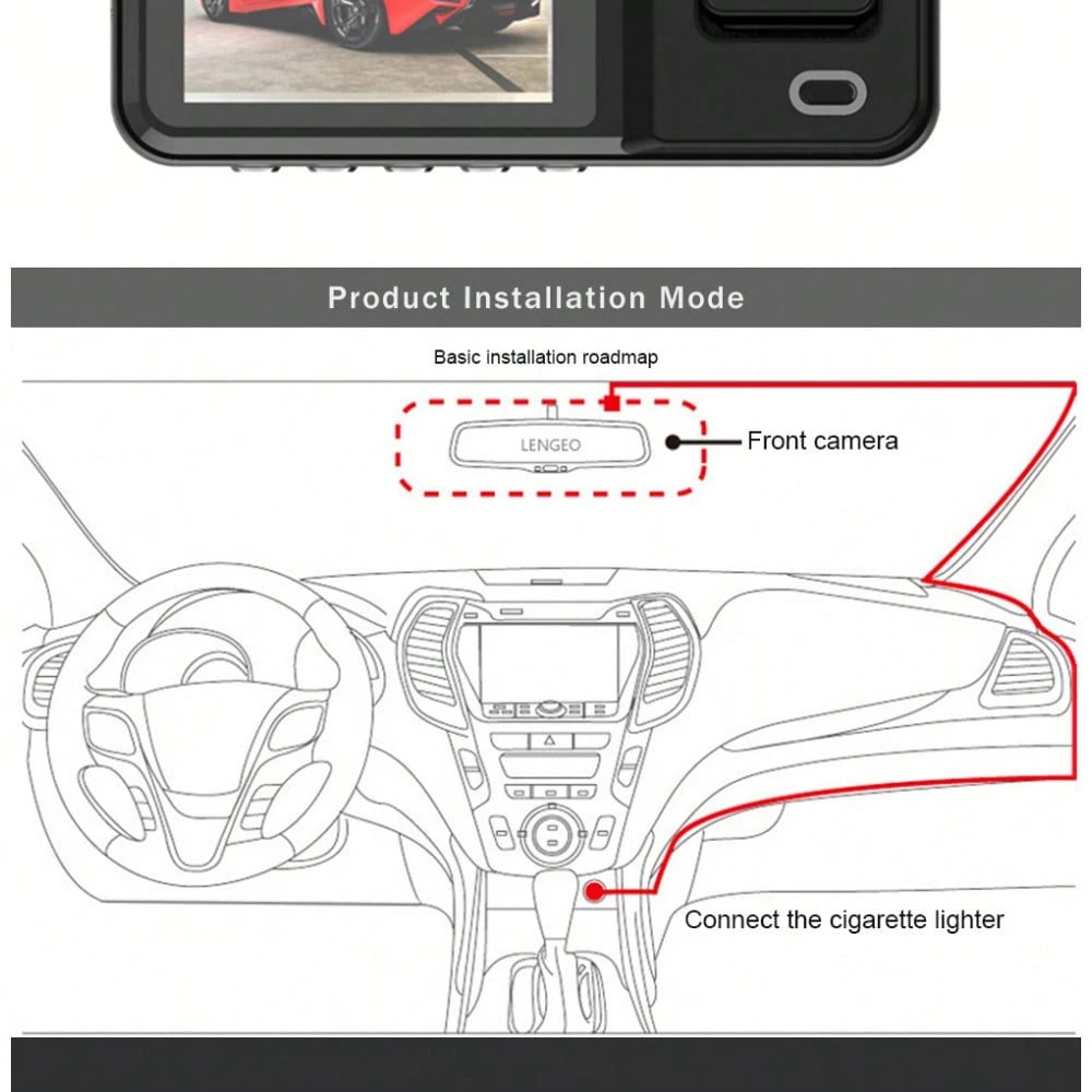 Dash Cam For Car, 1080P 3-Channel Dash Cam- Front/Rear/Interior Recording, With Infrared Night Vision, Loop Recording, Wide Angle DVR, 2.0" IPS Screen, Car Video Recorder, 150mAh Lithium Battery