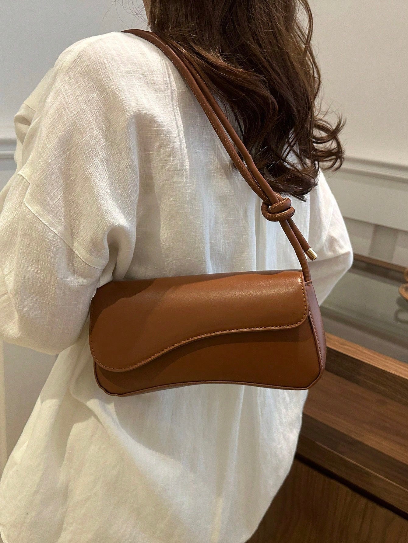 DAZY Fashionable Solid Color Asymmetric Flap Adjustable Shoulder Bag, Suitable For Shopping, Wallet Storage, Young Women, College Students, Newlyweds, Office Ladies, Etc. Also Suitable For Office, Uni