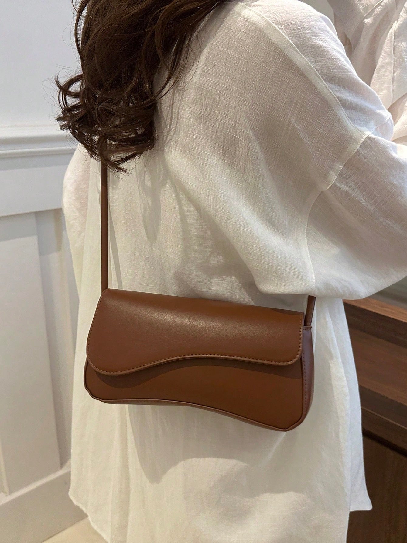 DAZY Fashionable Solid Color Asymmetric Flap Adjustable Shoulder Bag, Suitable For Shopping, Wallet Storage, Young Women, College Students, Newlyweds, Office Ladies, Etc. Also Suitable For Office, Uni