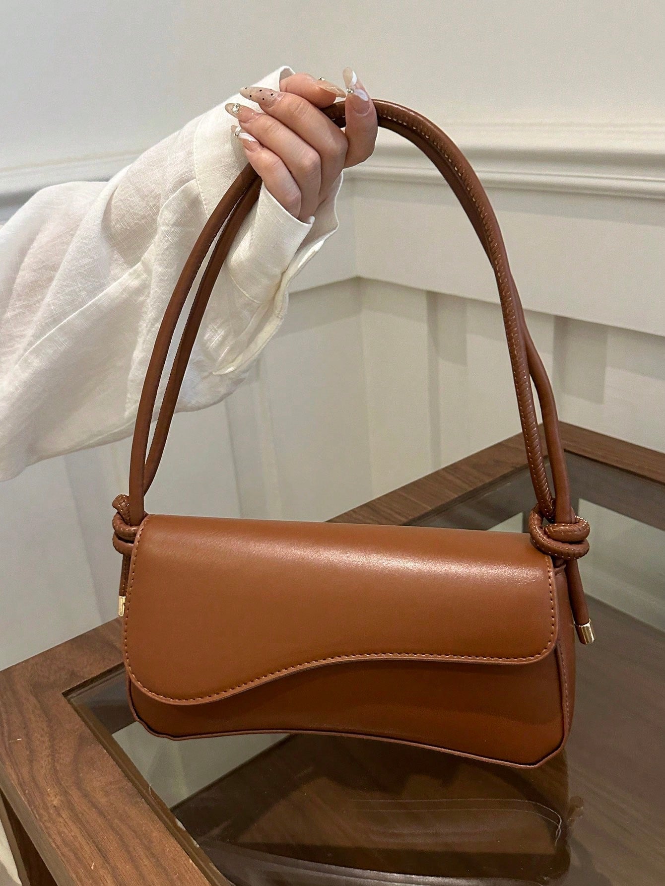 DAZY Fashionable Solid Color Asymmetric Flap Adjustable Shoulder Bag, Suitable For Shopping, Wallet Storage, Young Women, College Students, Newlyweds, Office Ladies, Etc. Also Suitable For Office, Uni