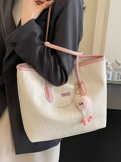 DAZY Large Capacity Women's Fashion Multifunctional Shoulder Bag, New Canvas Handbag, Stylish Design, Suitable For School, Commuting And Shopping (Pendant Not Included), Pink, Office