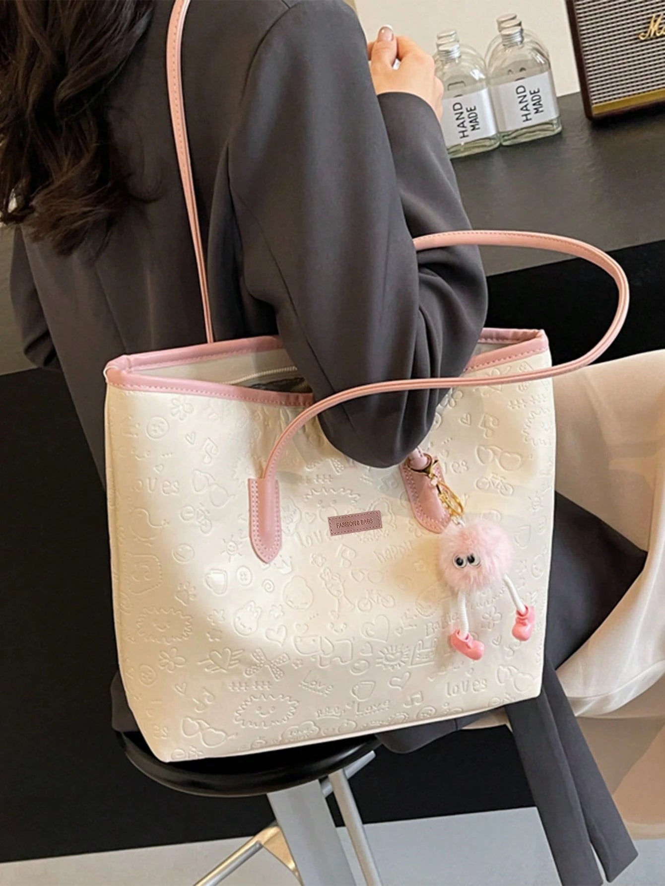 DAZY Large Capacity Women's Fashion Multifunctional Shoulder Bag, New Canvas Handbag, Stylish Design, Suitable For School, Commuting And Shopping (Pendant Not Included), Pink, Office
