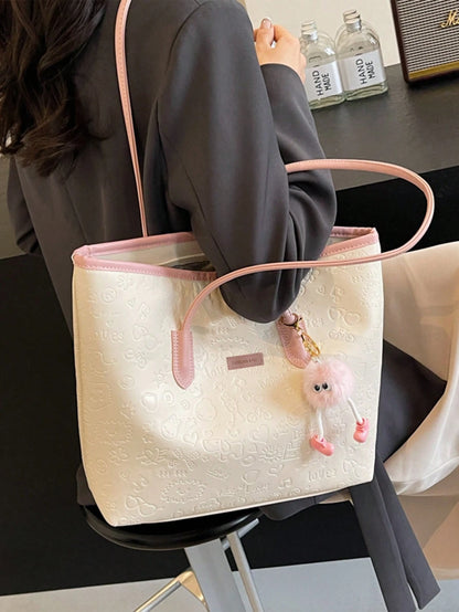 DAZY Large Capacity Women's Fashion Multifunctional Shoulder Bag, New Canvas Handbag, Stylish Design, Suitable For School, Commuting And Shopping (Pendant Not Included), Pink, Office