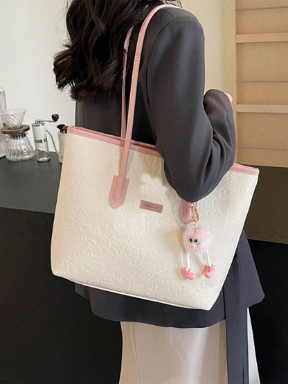 DAZY Large Capacity Women's Fashion Multifunctional Shoulder Bag, New Canvas Handbag, Stylish Design, Suitable For School, Commuting And Shopping (Pendant Not Included), Pink, Office