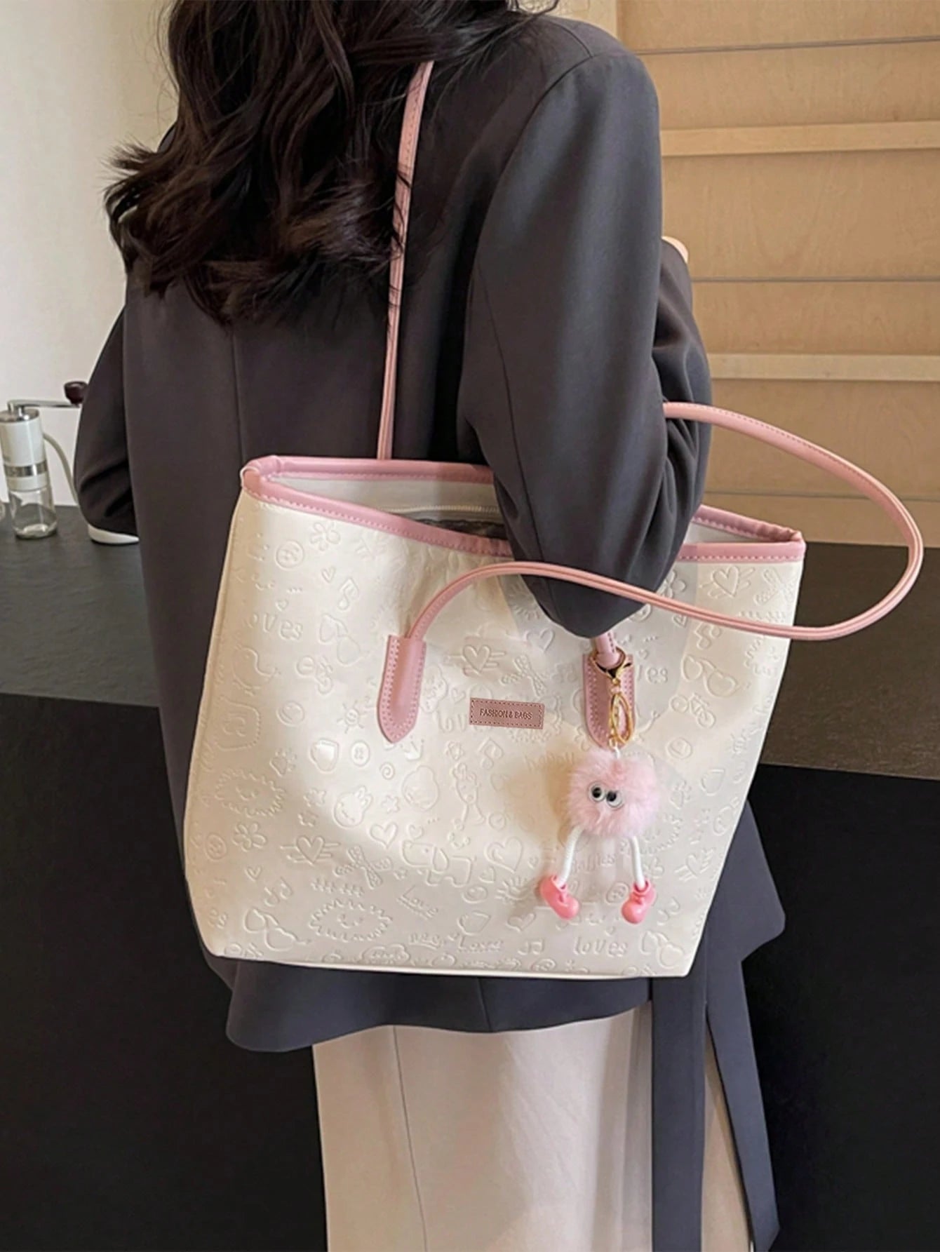 DAZY Large Capacity Women's Fashion Multifunctional Shoulder Bag, New Canvas Handbag, Stylish Design, Suitable For School, Commuting And Shopping (Pendant Not Included), Pink, Office