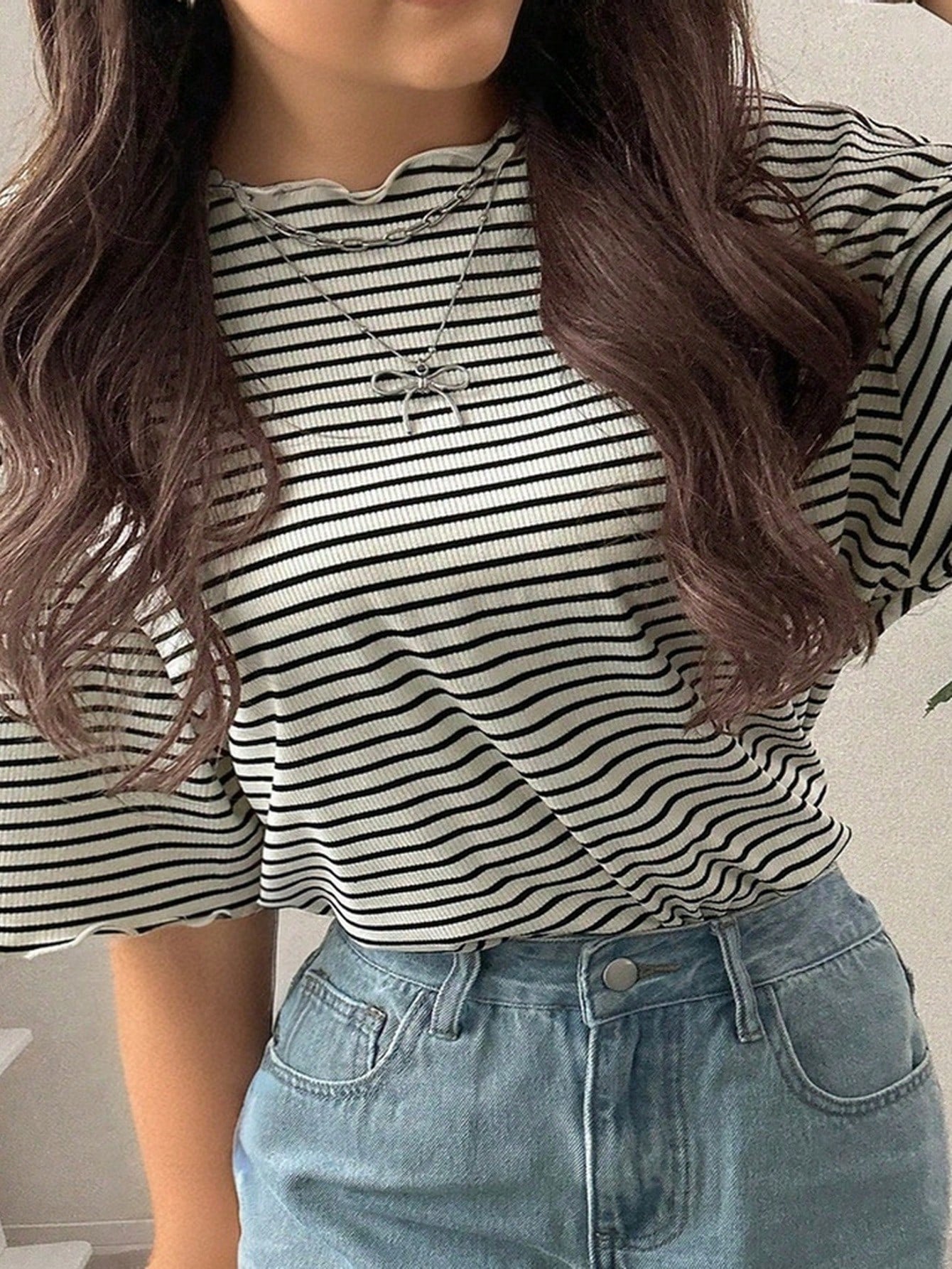 Dazy Plus Oversized Striped Short Sleeve Black & White Summer T-Shirt
