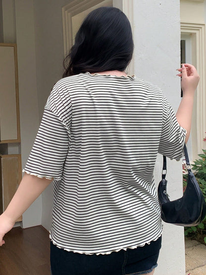Dazy Plus Oversized Striped Short Sleeve Black & White Summer T-Shirt