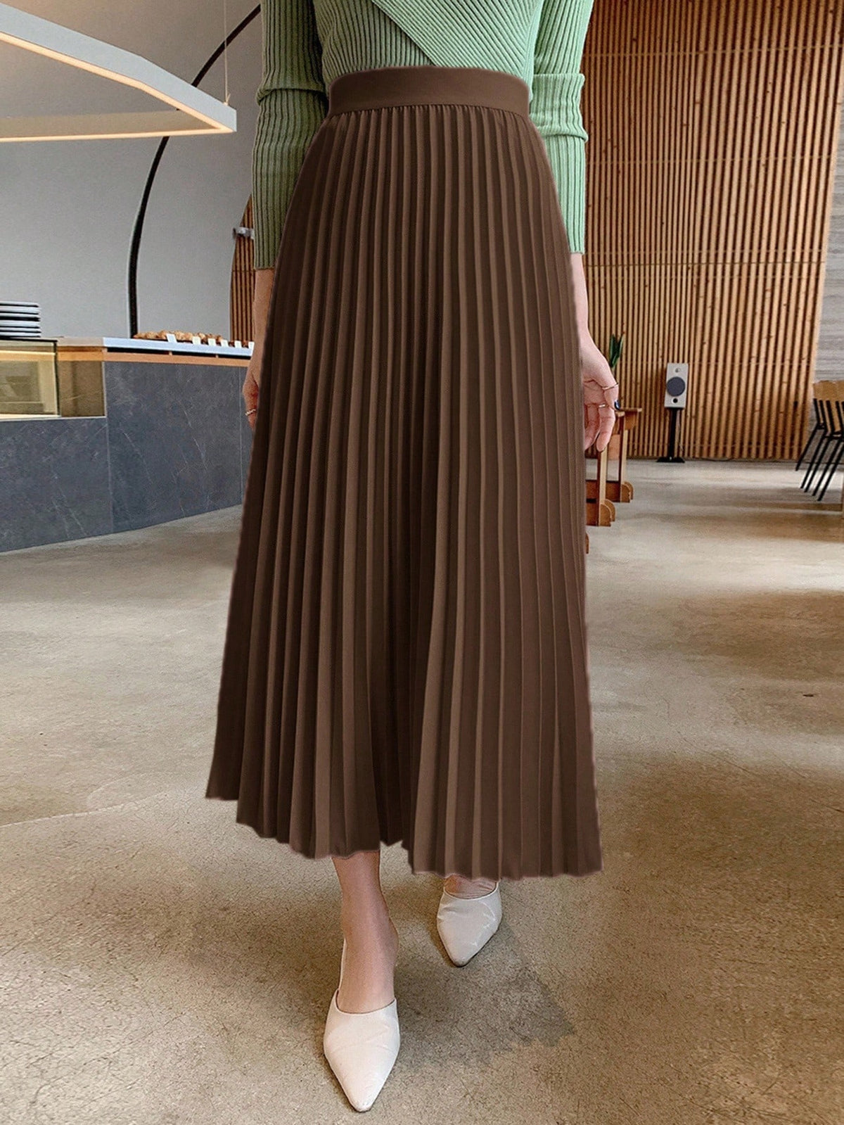 DAZY Solid Color Elegant Pleated Women's Skirt, Spring/Summer Fall,Winter