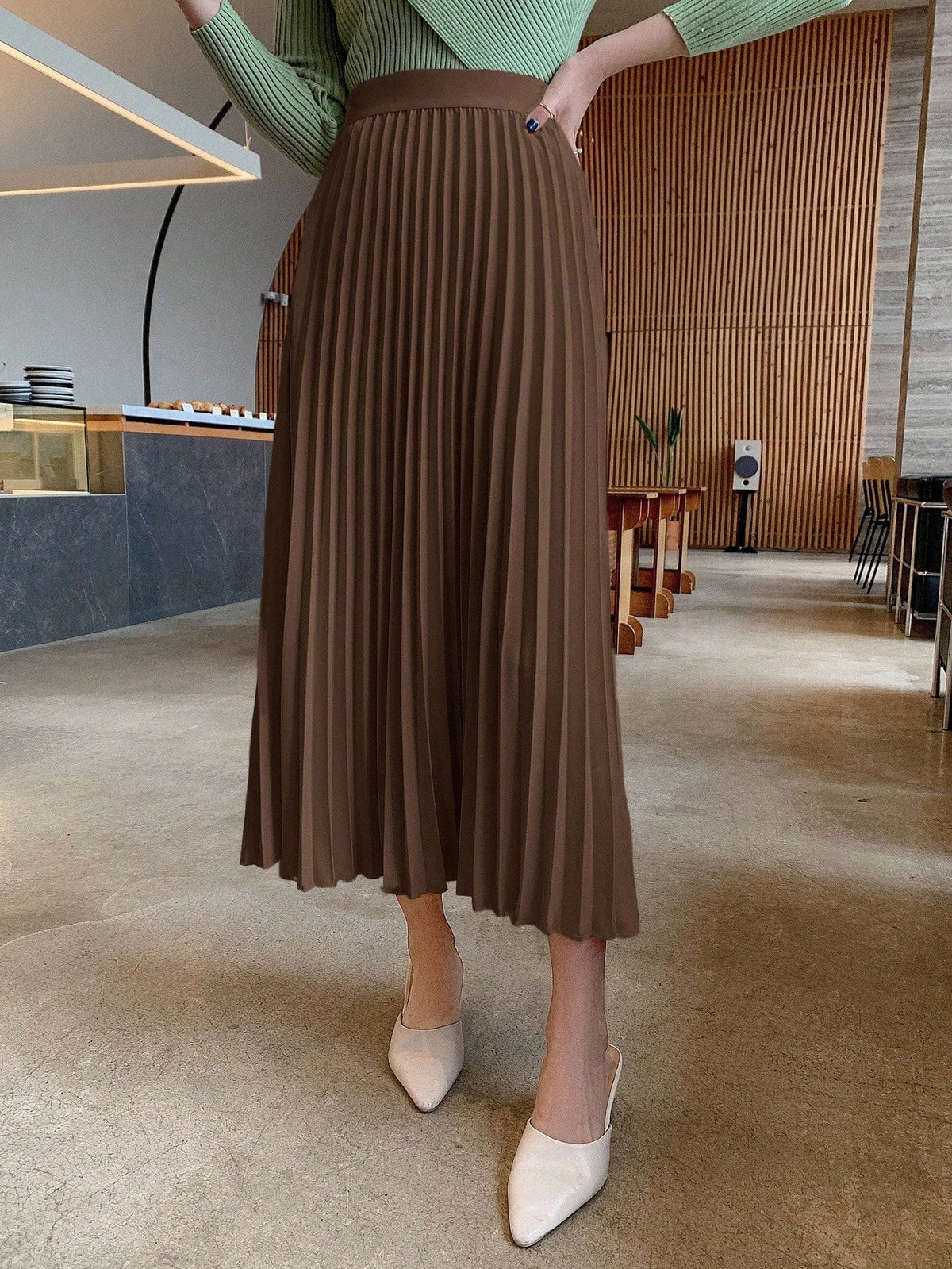 DAZY Solid Color Elegant Pleated Women's Skirt, Spring/Summer Fall,Winter