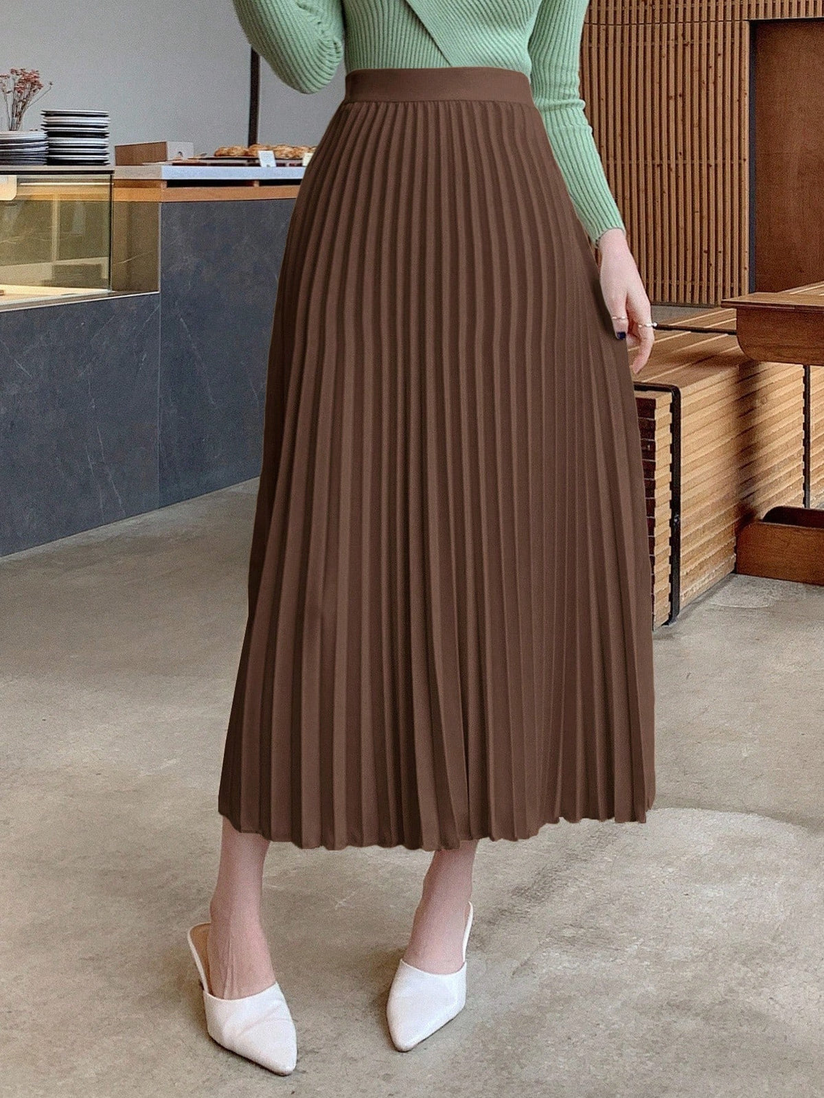 DAZY Solid Color Elegant Pleated Women's Skirt, Spring/Summer Fall,Winter