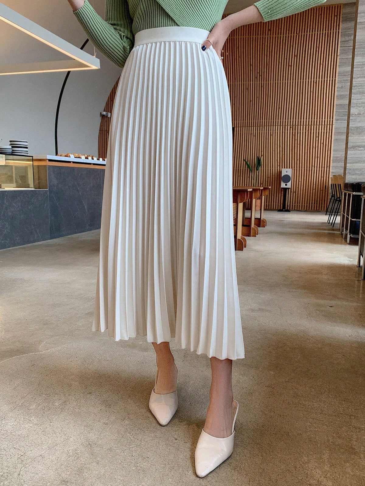 DAZY Solid Color Elegant Pleated Women's Skirt, Spring/Summer Fall,Winter