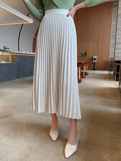 DAZY Solid Color Elegant Pleated Women's Skirt, Spring/Summer Fall,Winter