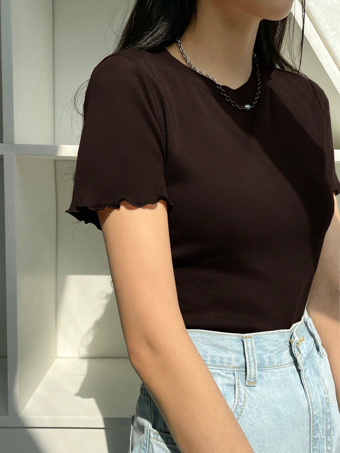 DAZY Summer Casual Round Neck Pleated Short Sleeve T-Shirt Preppy Tops