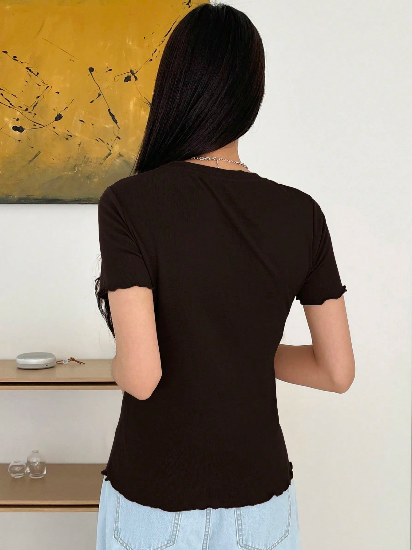 DAZY Summer Casual Round Neck Pleated Short Sleeve T-Shirt Preppy Tops