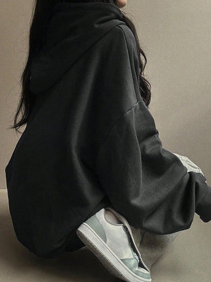 DAZY Women Hooded Pattern Printed Loose Pocket Fleece Sweatshirt,Fall Clothes,Winter Hoodies