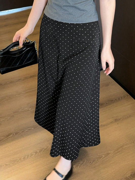 DAZY Women's Polka Dot Allover Print Versatile A-Line Skirt, Spring/Summer