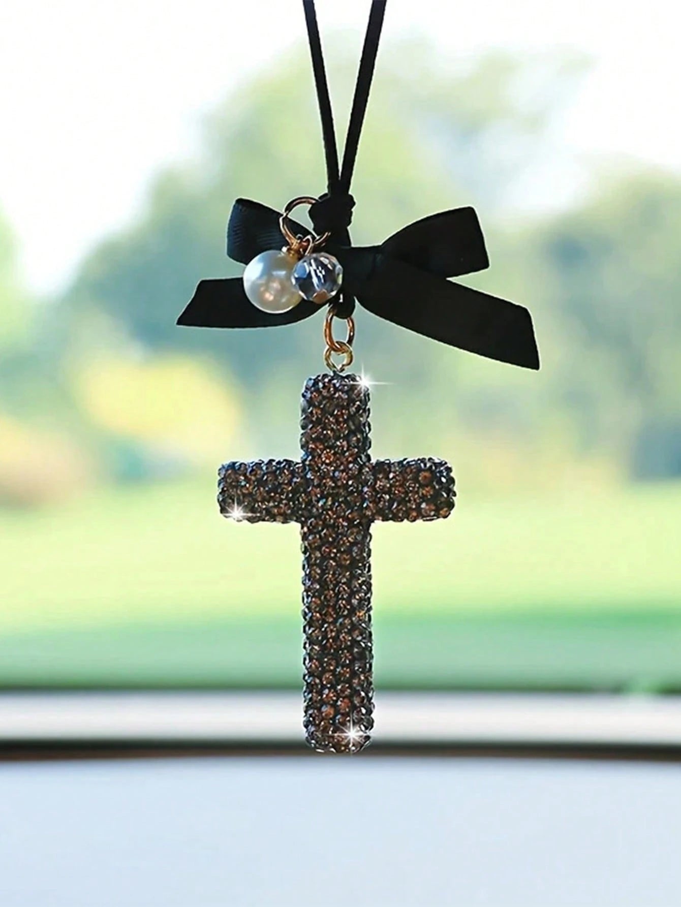 Dazzling Crystal Cross Car Hanging Ornament- Rhinestone Studded For Rearview Mirror Elegant & Meaningful Decor- Lightweight & Safe- Spiritual Gift For Christmas/Baptism