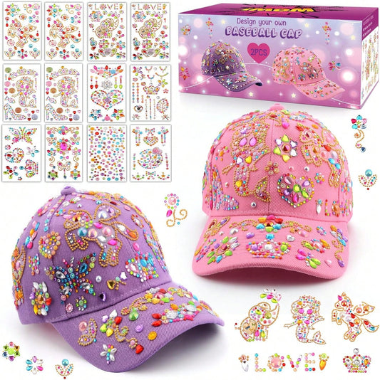 Decorate Your Own Baseball Cap Gifts For Girls 5 6 7 8 9 10 11 12 Year Old, Fun Arts And Crafts Kit For Kids 4-6, DIY Hats With 12 Gem Stickers, Back To School Birthday Gifts For Girls Teen Girls 4-12