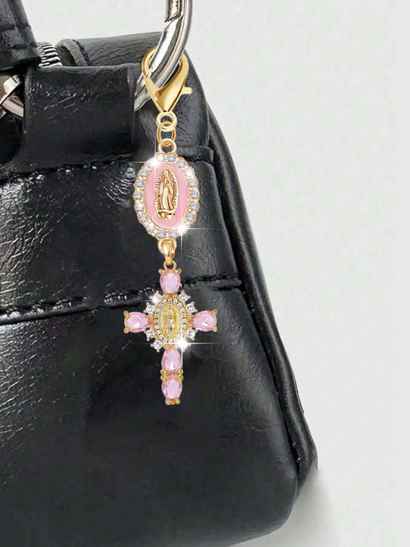 Diamond Cross Shiny Keychain, Pearl Diamond Amulet- Cross Keychain, Bag Amulet, Cross Pendant, Decorative Wallet Backpack Accessory, Earphone Bag Accessory, Luggage And Car Ring Decoration Keychain