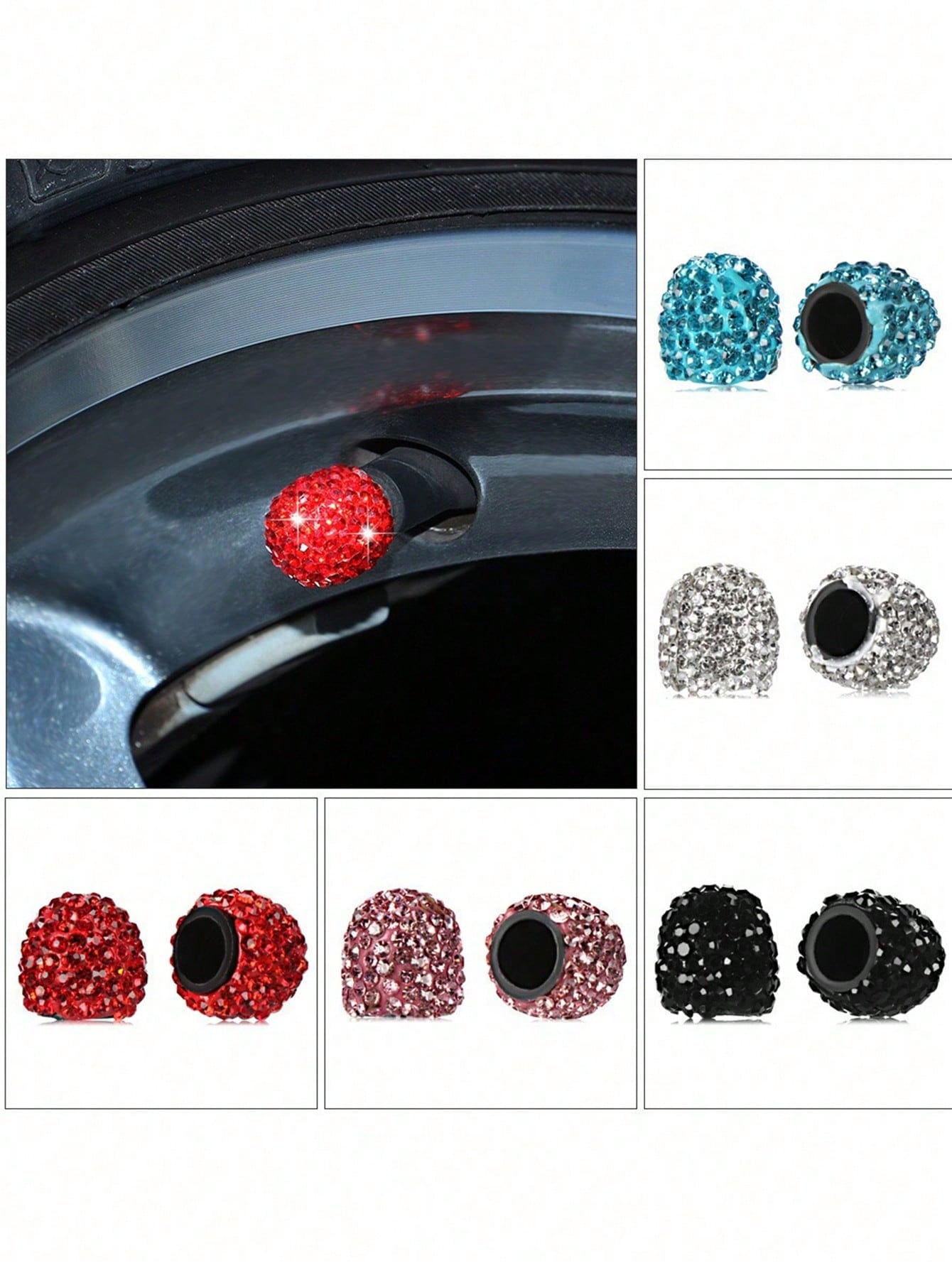 Diamond-Studded Tire Valve Stem Caps, Creative Diamond Tire Valve Stem Caps, Modified Tire Valve Stem Caps