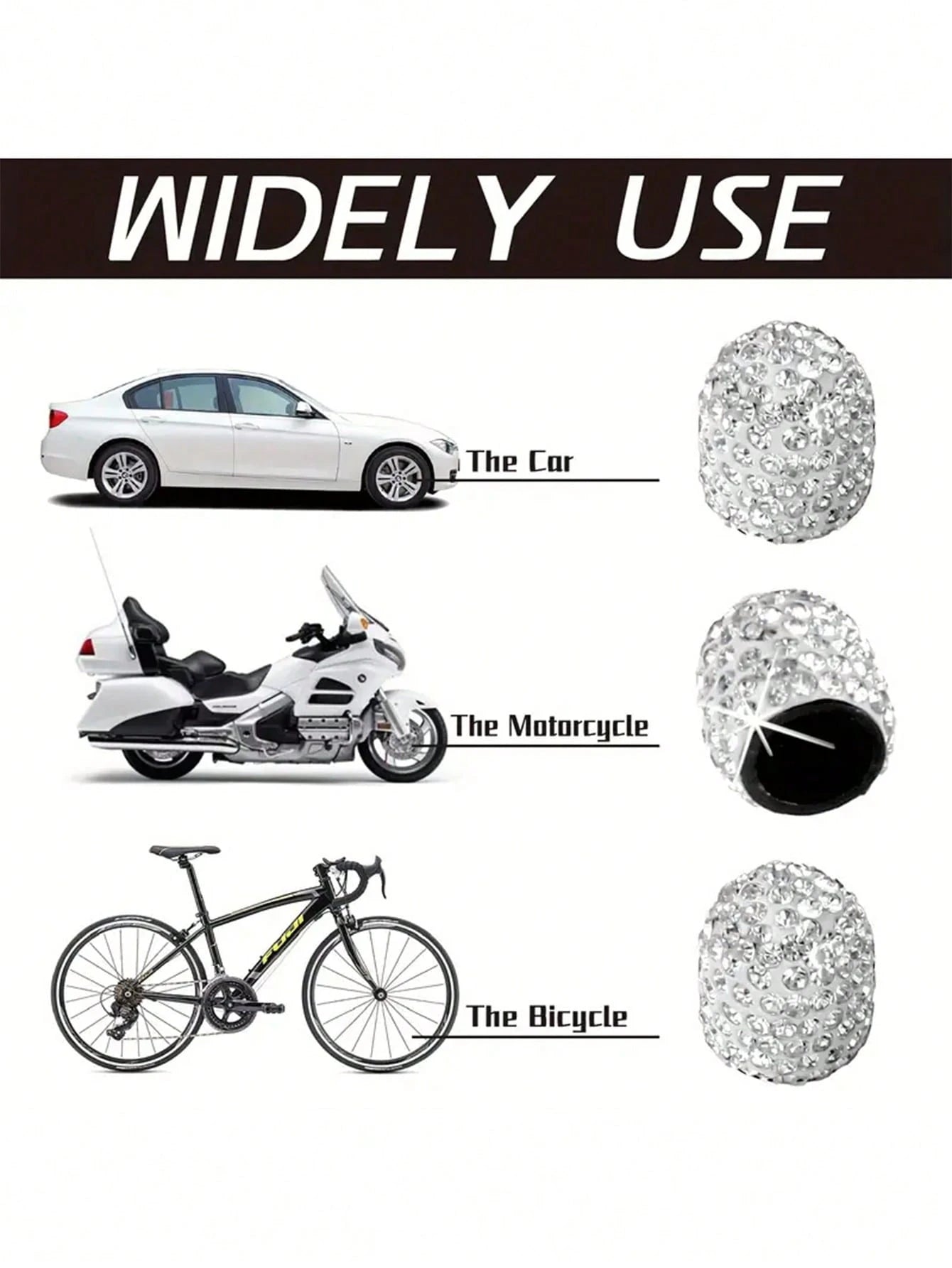 Diamond-Studded Tire Valve Stem Caps, Creative Diamond Tire Valve Stem Caps, Modified Tire Valve Stem Caps