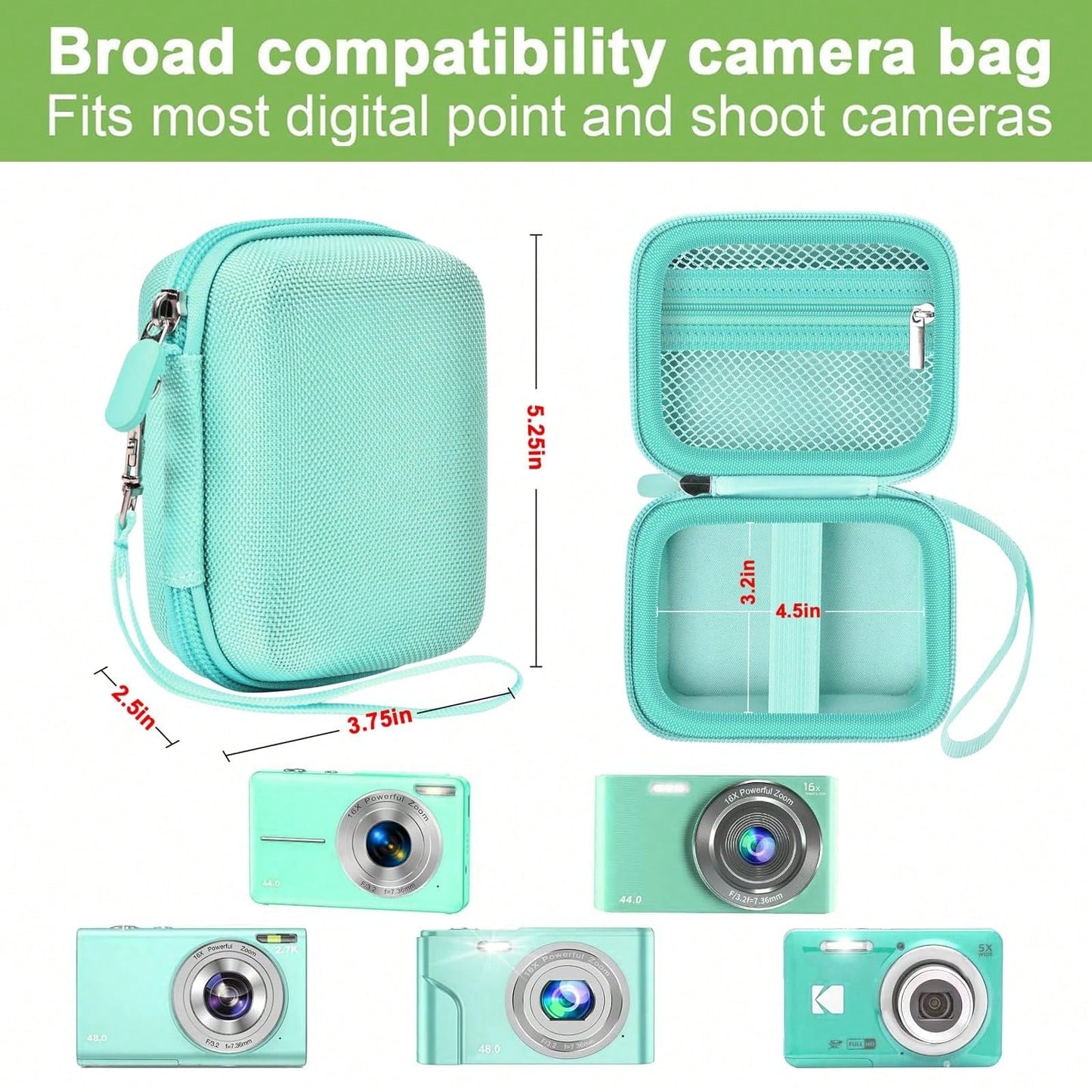 Digital Camera Case Compatible With VAHOIALD FHD 1080P/ For CAMKORY Digital Point And Shoot/For K-ODAK PIXPRO FZ45-BK 16MP Vlogging/For IWEUKJLO/For Nsoela, Holder For SD Card More- (Box Only)