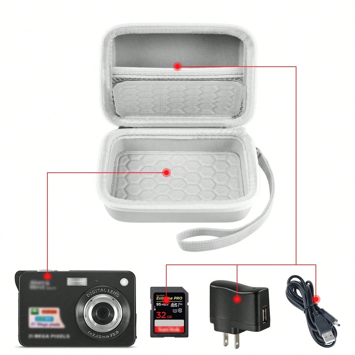 Digital Camera Protective Case Compatible With CAMKORY/Pixpro/VAHOIALD/DSCW800 830/PowerShot 180 190- Case Only (Camera Not Included), Camera Bag