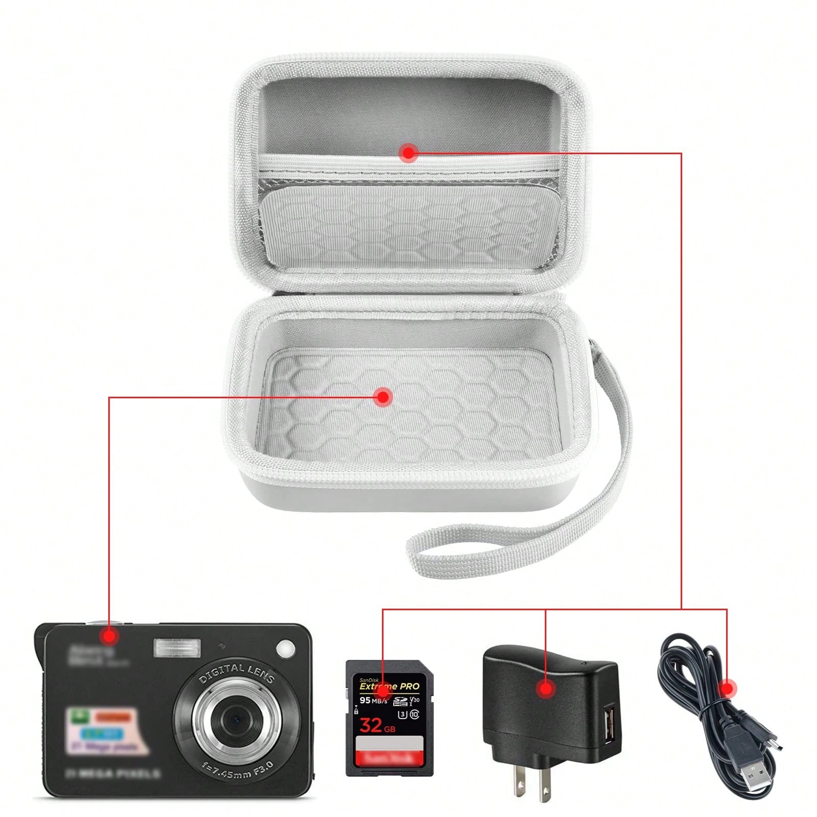 Digital Camera Protective Case Compatible With CAMKORY/Pixpro/VAHOIALD/DSCW800 830/PowerShot 180 190- Case Only (Camera Not Included), Camera Bag