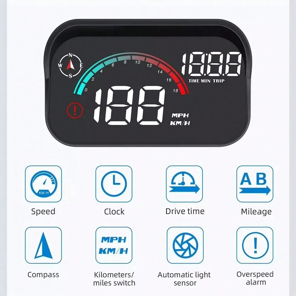 Digital Speedometer Universal GPS Car HUD Head Up Display Car Hud, With Speed, Mileage, Travel Time, Overspeed Alarm, Compass For All 5V Vehicles