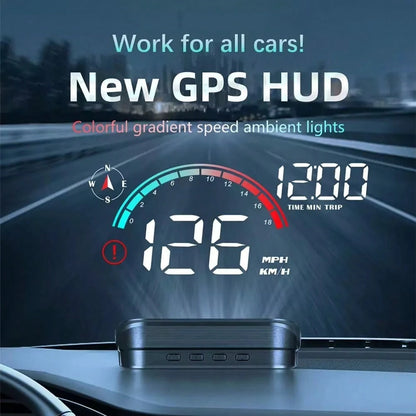 Digital Speedometer Universal GPS Car HUD Head Up Display Car Hud, With Speed, Mileage, Travel Time, Overspeed Alarm, Compass For All 5V Vehicles