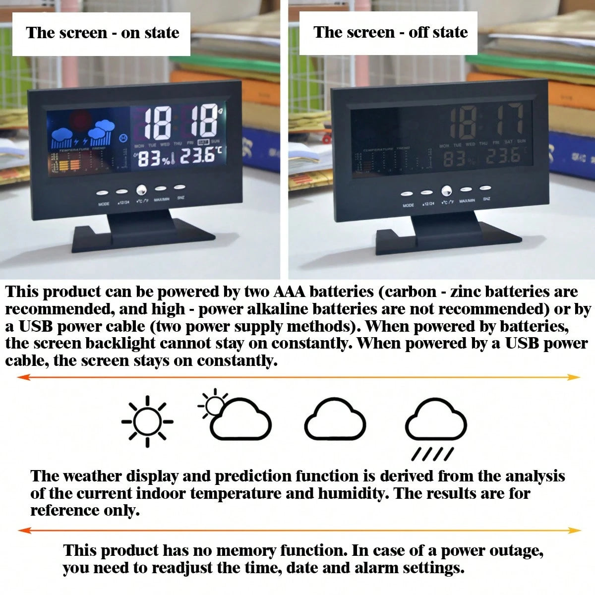 Digital Thermometer Hygrometer, Weather Alarm Clock With Voice Control And Backlight, Displaying Temperature, Humidity, Calendar, Time And Weather Forecast, Colorful Screen Desktop Thermometer Hygrome