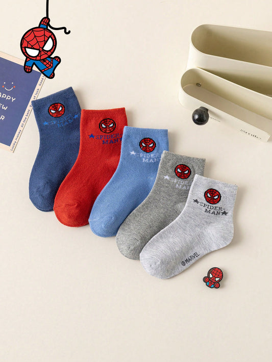 Disney 1/5 Pairs Kids Socks Marvel Spider-Man Cartoon Autumn/Winter Mid-Calf Socks Funny Hero Character Christmas Gift Children's Socks