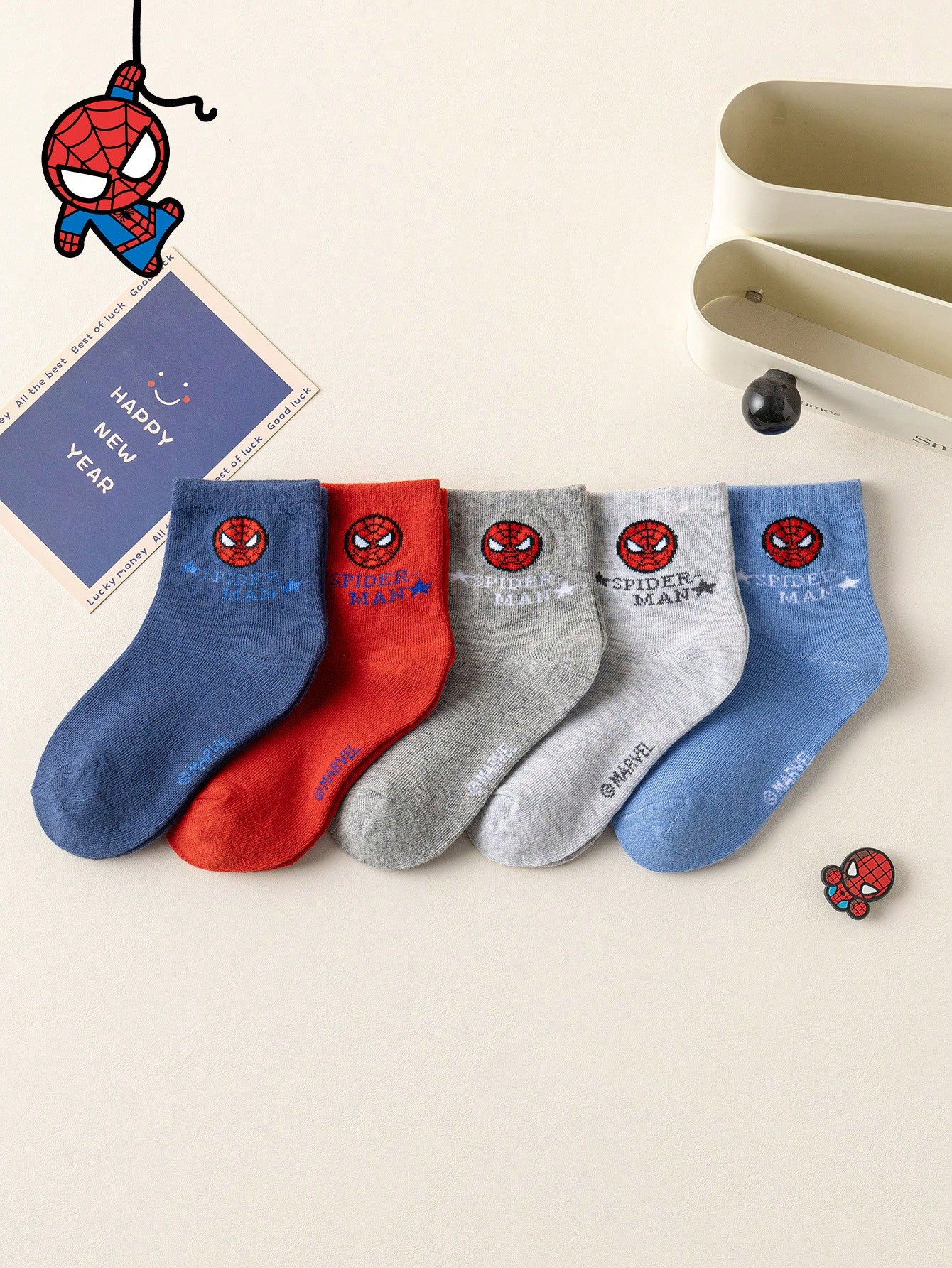 Disney 1/5 Pairs Kids Socks Marvel Spider-Man Cartoon Autumn/Winter Mid-Calf Socks Funny Hero Character Christmas Gift Children's Socks